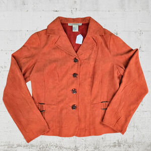 90s Vintage Pumpkin Orange Faux Suede Buckle Retro Blazer Jacket Size Small